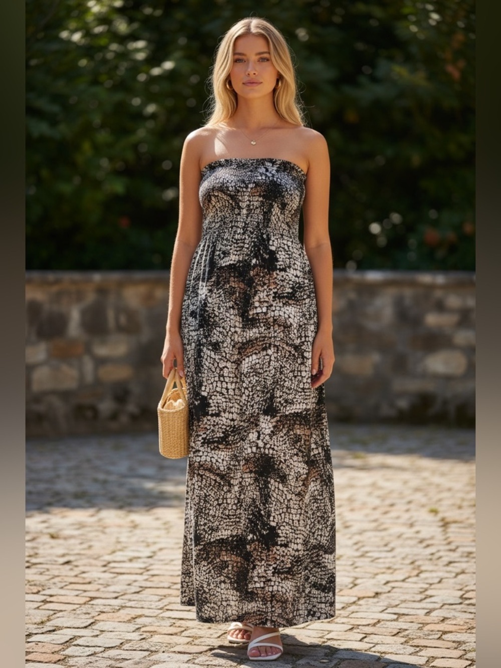 Miss Lili Animal Print Bandeau Dress Size M Like New